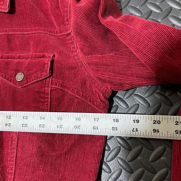So GSJ Red Corduroy Button Up Distressed Casual Wear Jacket Women's Size‎ Large - Picture 6 of 8
